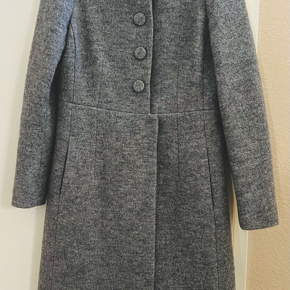 Rebecca Taylor Elegant Gray Women's Coat 100% Wool Metal Chain Embellishment